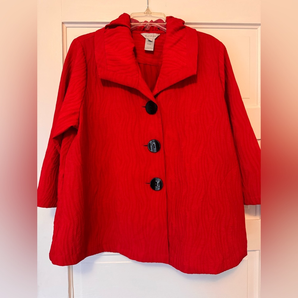 Multiples Vintage Vibrant Preppy Red Light Jacket with Bubble Collar Size 16